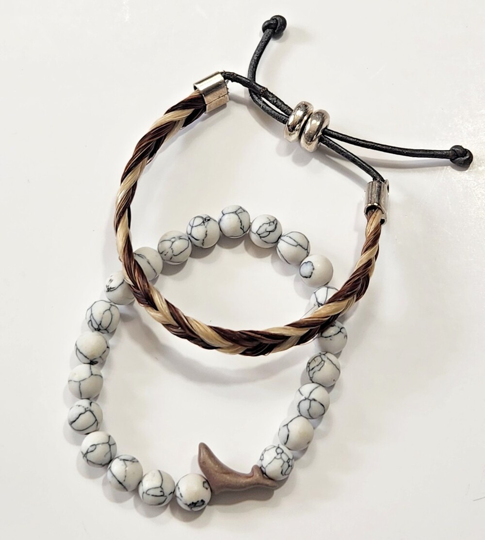 Bracelet Set Adjustable Braided Horsehair & Stretch Howlite w/Stone Dolphin Fun
